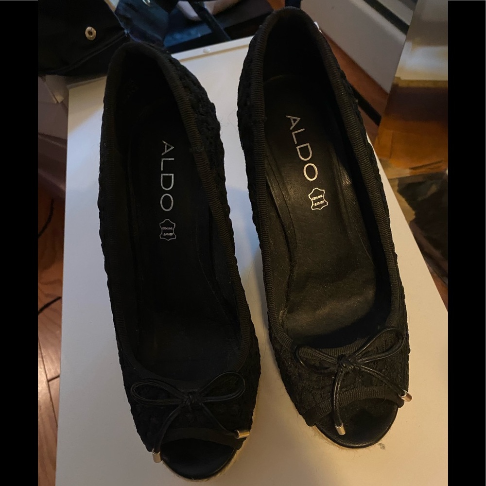 Black Aldo Crochet Wedge heels